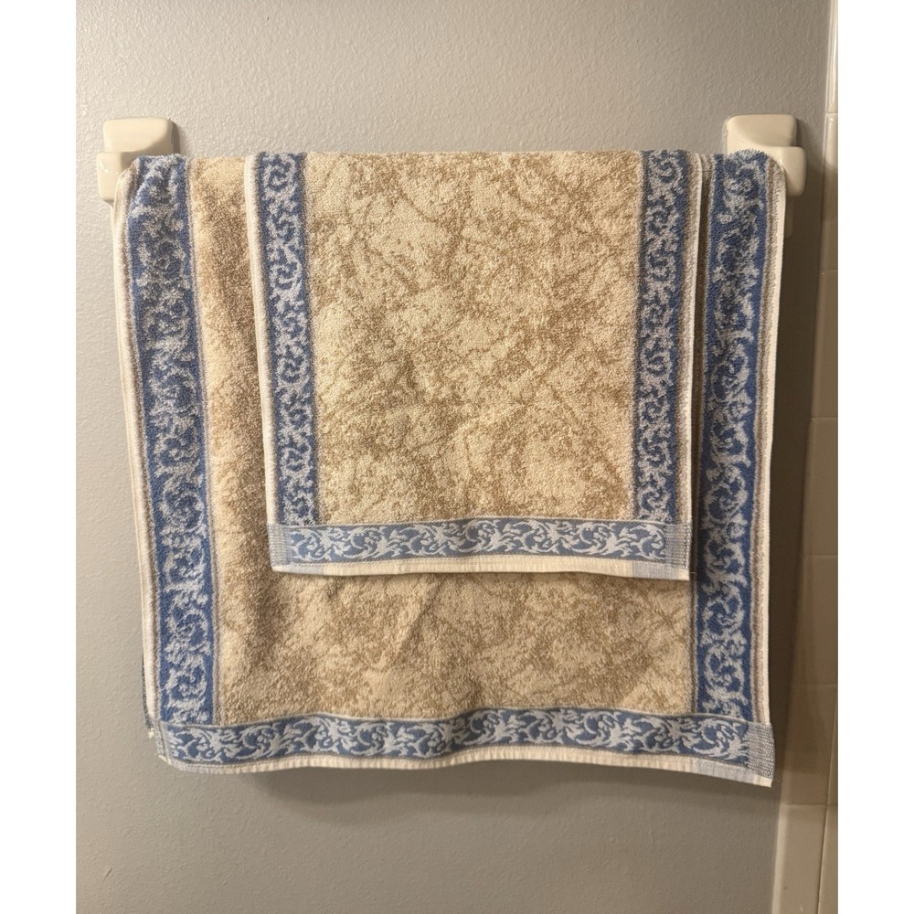 VTG Royal Velvet by Fieldcrest‎ MCM Traditional Towel Set USA Cotton Blue Brown